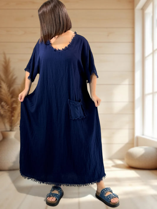 ABBY - ROBE OVERSIZE MARINE 1 POCHE JUSQU'A LA TAILLE 54