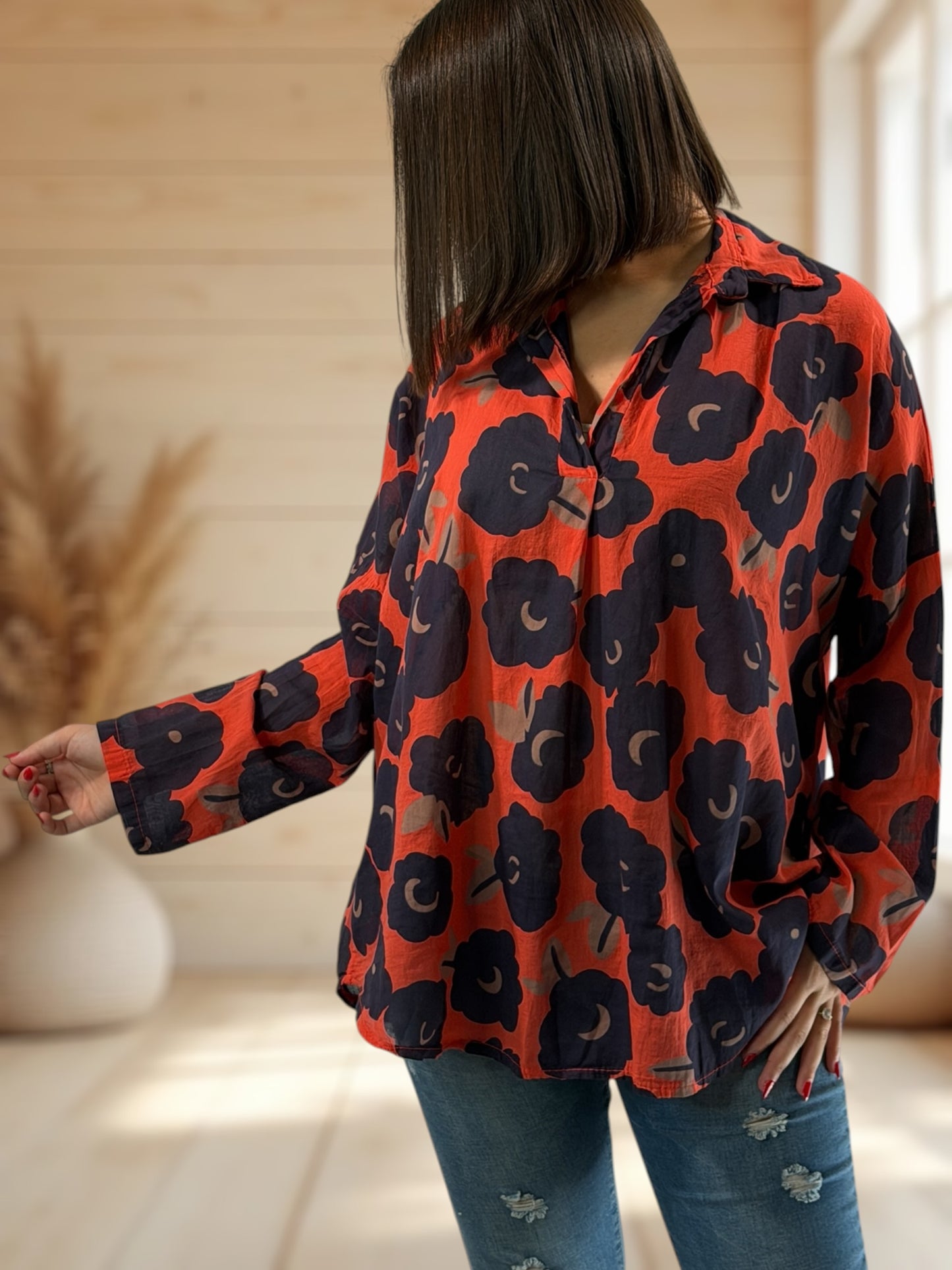 LUCINDA - BLOUSE A MOTIF ORANGE JUSQU'A LA TAILLE 50