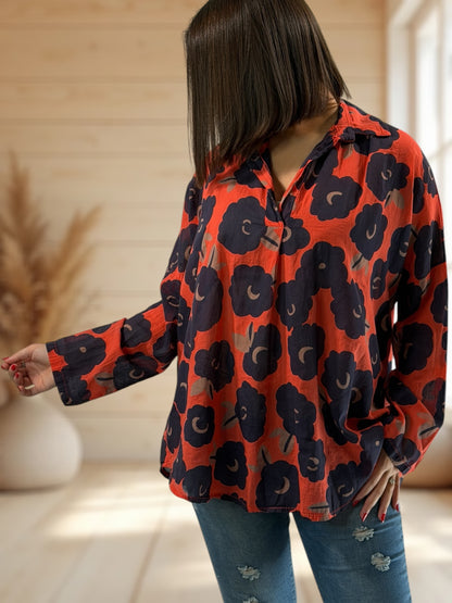 LUCINDA - BLOUSE A MOTIF ORANGE JUSQU'A LA TAILLE 50