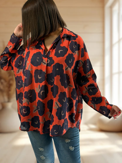LUCINDA - BLOUSE A MOTIF ORANGE JUSQU'A LA TAILLE 50