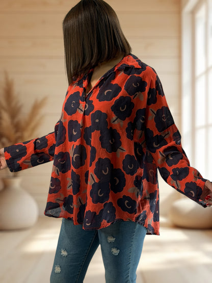 LUCINDA - BLOUSE A MOTIF ORANGE JUSQU'A LA TAILLE 50