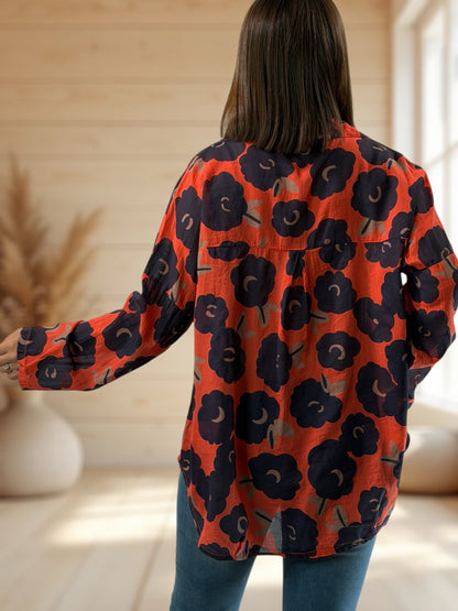 LUCINDA - BLOUSE A MOTIF ORANGE JUSQU'A LA TAILLE 50
