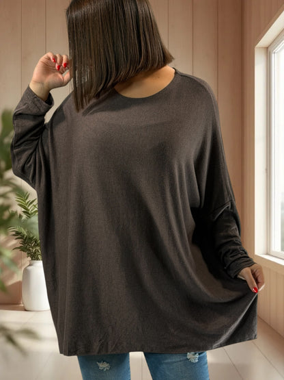 CAPRIO - PULL MARRON EN MAILLE FLUIDE JUSQU'A LA TAILLE 54