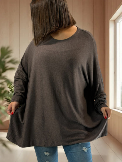 CAPRIO - PULL MARRON EN MAILLE FLUIDE JUSQU'A LA TAILLE 54