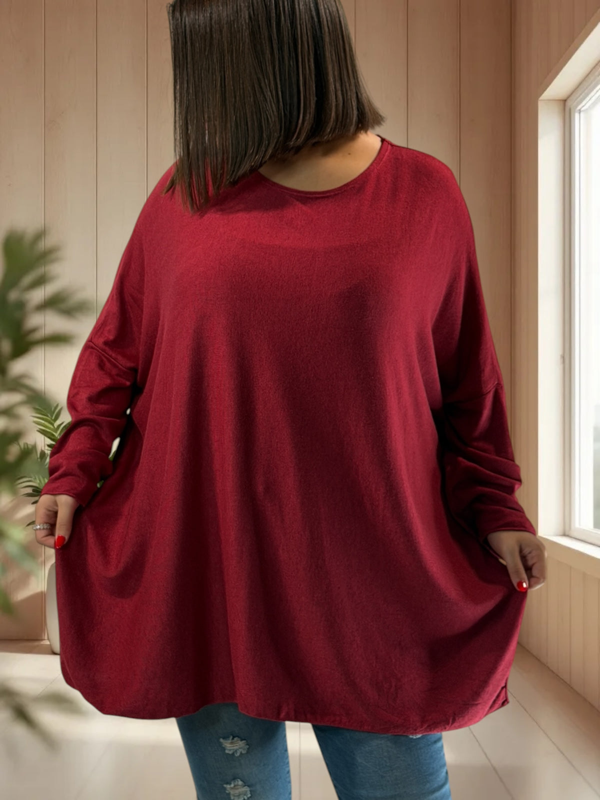 CAPRIO - PULL BORDEAUX EN MAILLE FLUIDE JUSQU'A LA TAILLE 54
