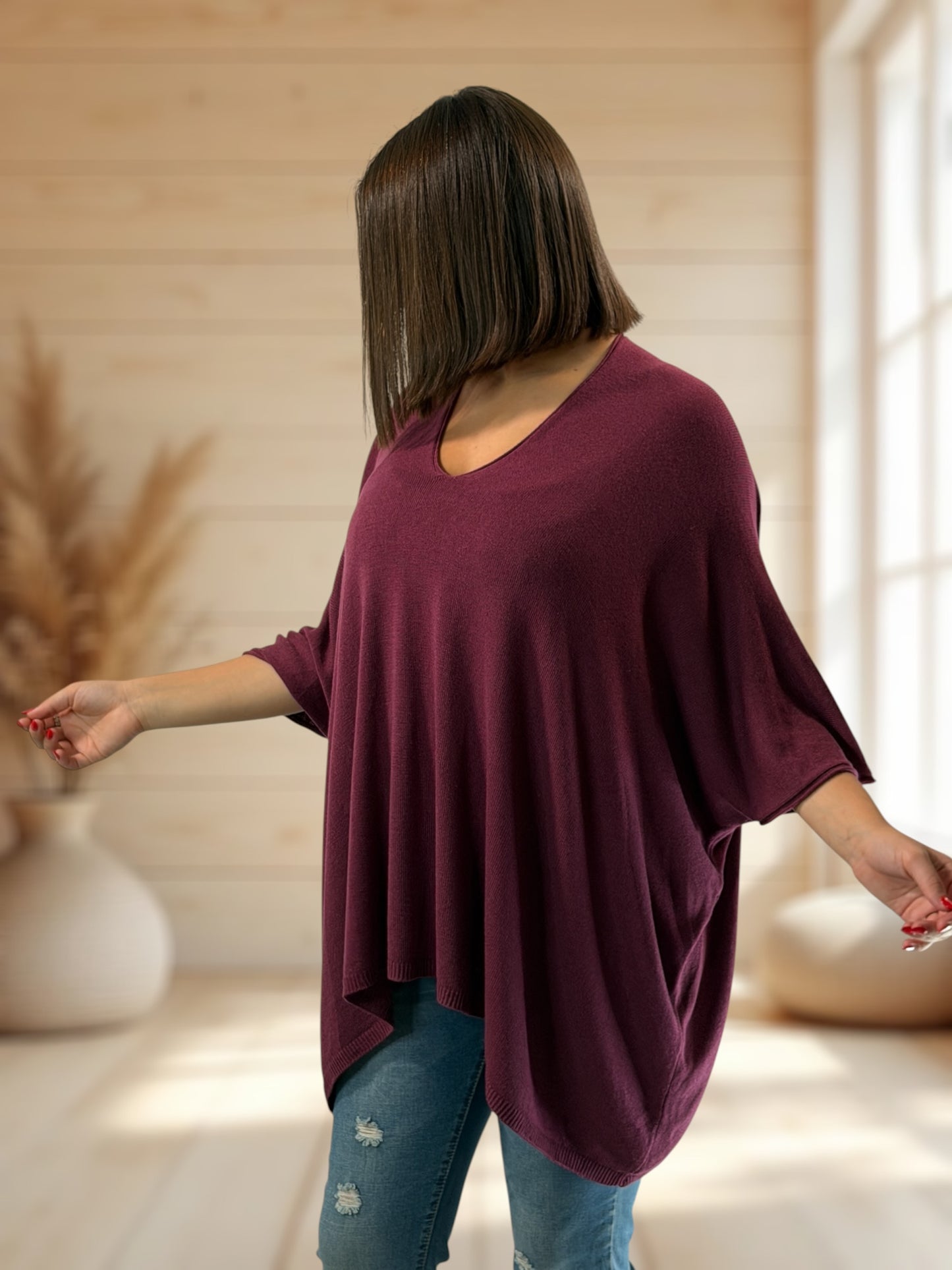 MERINGUE - PULL BORDEAUX EN MAILLE FLUIDE JUSQU'A LA TAILLE 56/58