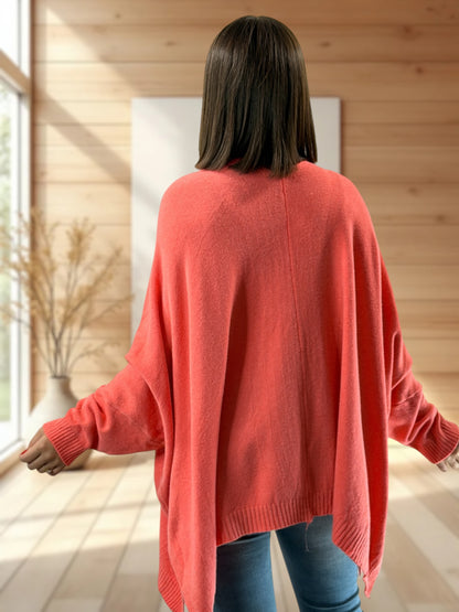 MATHILDE - GILET OVERSIZE CORAIL JUSQU'A LA TAILLE 56/58
