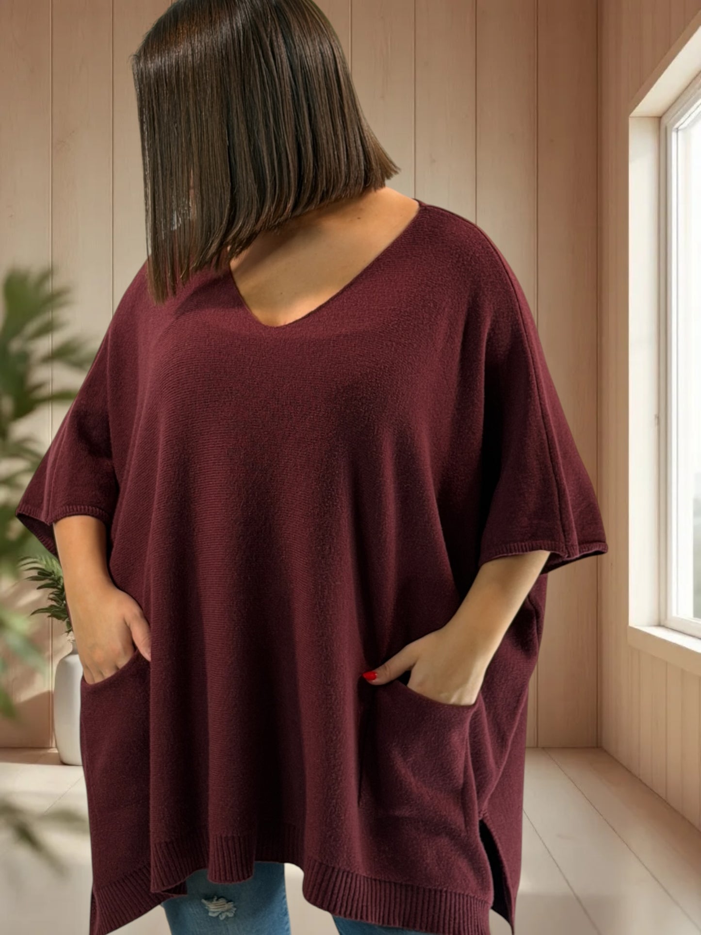 MILLO - PULL OVERSIZE BORDEAUX JUSQU'A LA TAILLE 60