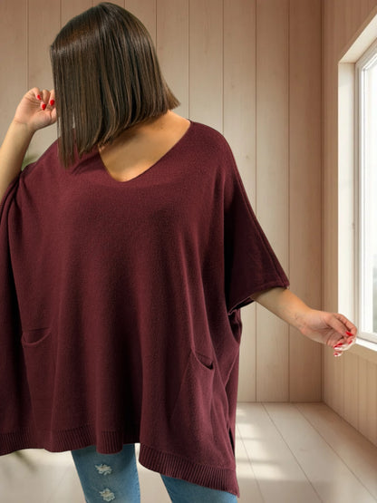 MILLO - PULL OVERSIZE BORDEAUX JUSQU'A LA TAILLE 60