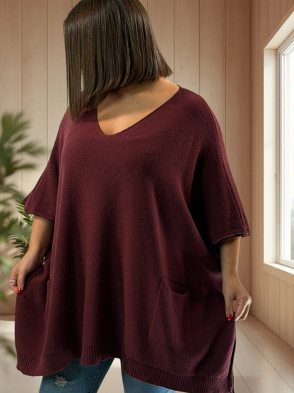 MILLO - PULL OVERSIZE BORDEAUX JUSQU'A LA TAILLE 60
