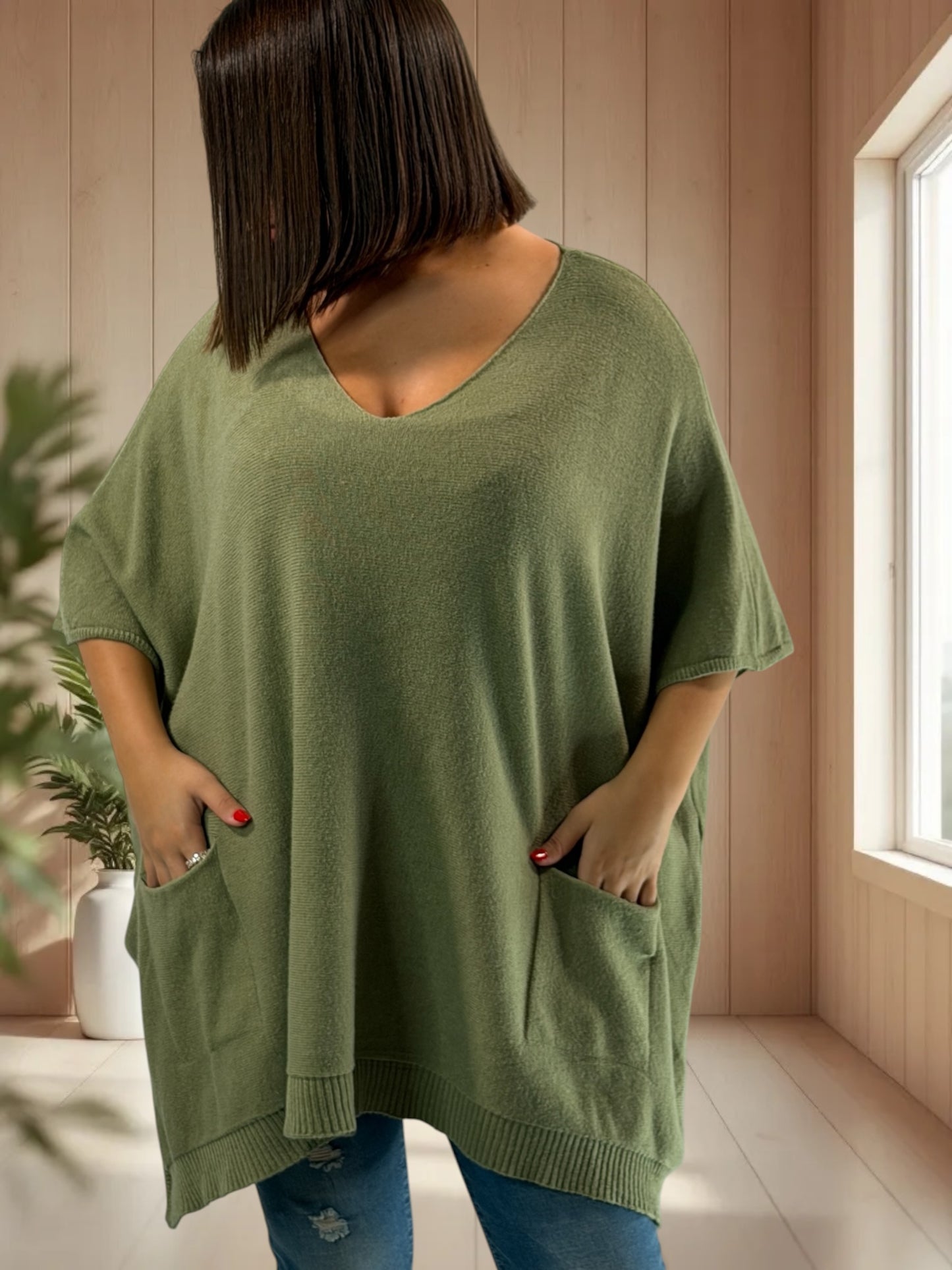 MILLO - PULL OVERSIZE KAKI JUSQU'A LA TAILLE 60