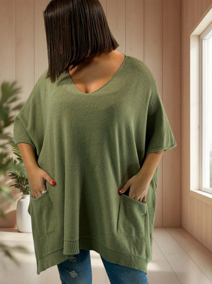 MILLO - PULL OVERSIZE KAKI JUSQU'A LA TAILLE 60