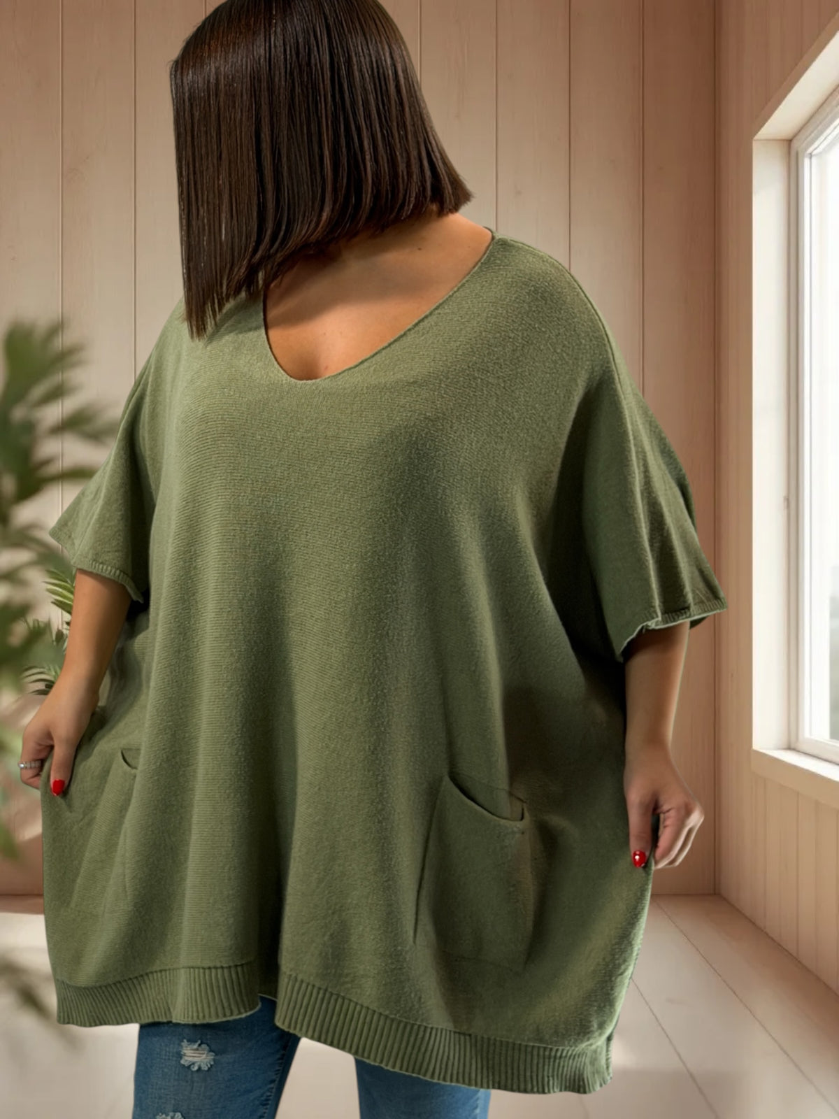 MILLO - PULL OVERSIZE KAKI JUSQU'A LA TAILLE 60
