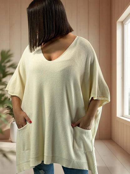 MILLO - PULL OVERSIZE BLANC CASSE JUSQU'A LA TAILLE 60