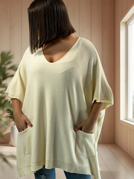MILLO - PULL OVERSIZE BLANC CASSE JUSQU'A LA TAILLE 60