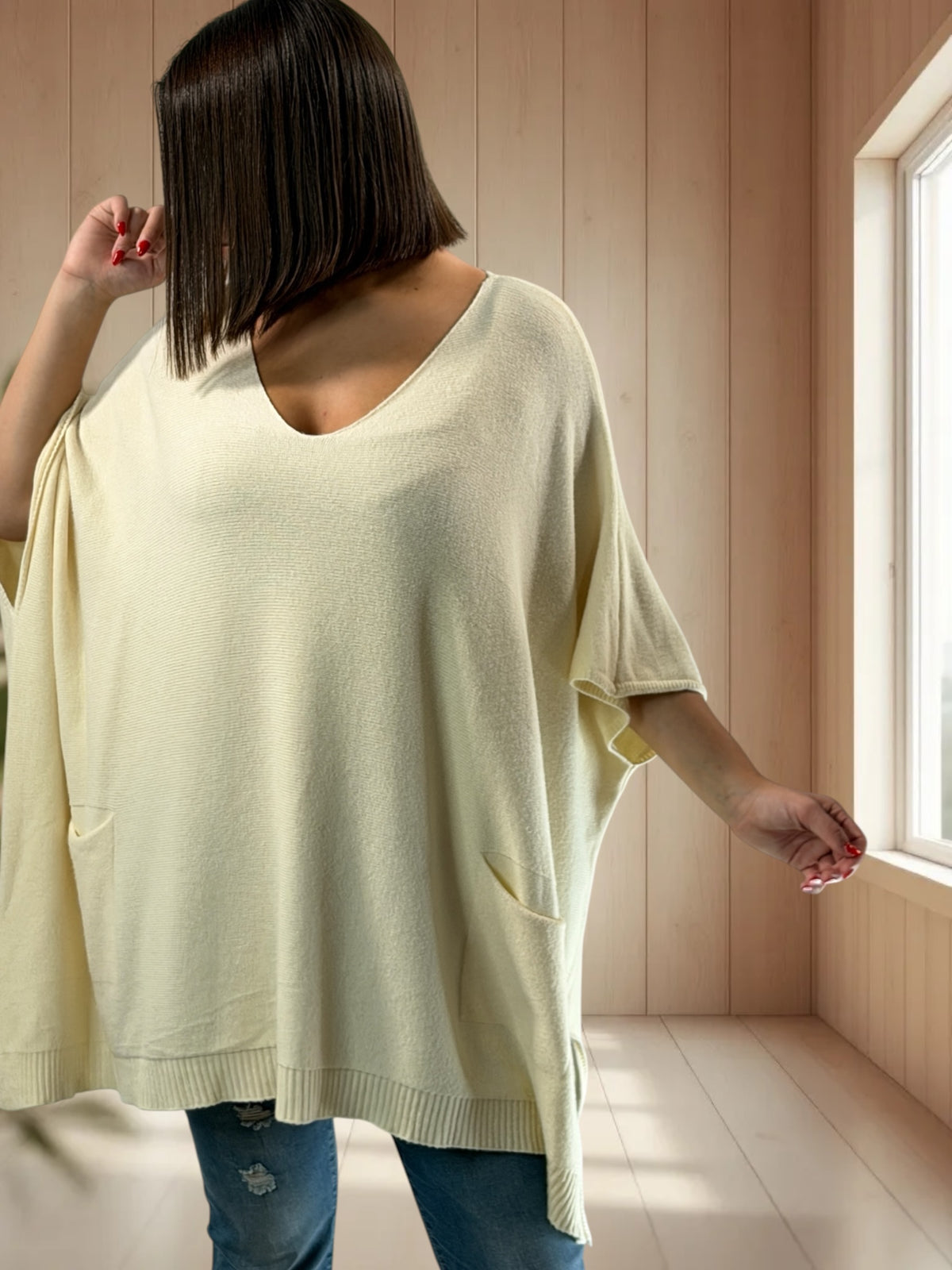 MILLO - PULL OVERSIZE BLANC CASSE JUSQU'A LA TAILLE 60