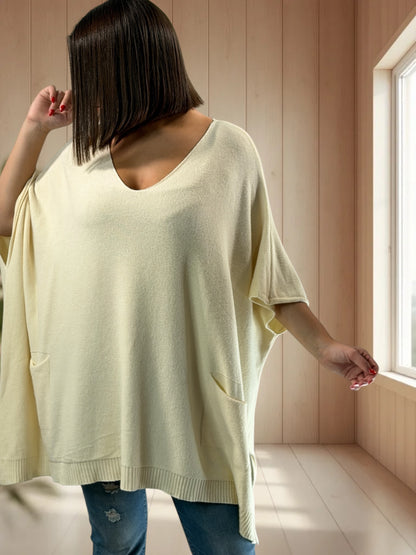 MILLO - PULL OVERSIZE BLANC CASSE JUSQU'A LA TAILLE 60