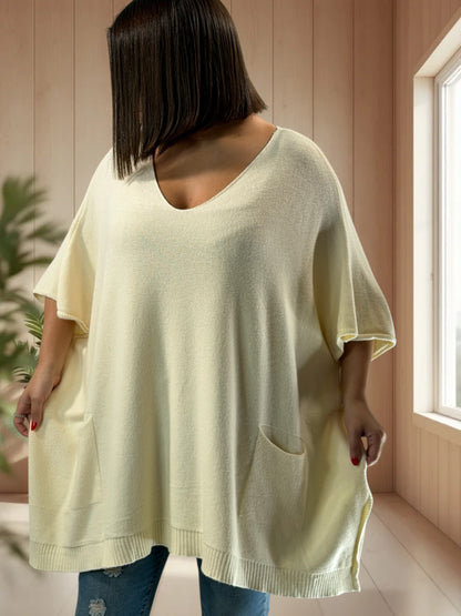 MILLO - PULL OVERSIZE BLANC CASSE JUSQU'A LA TAILLE 60