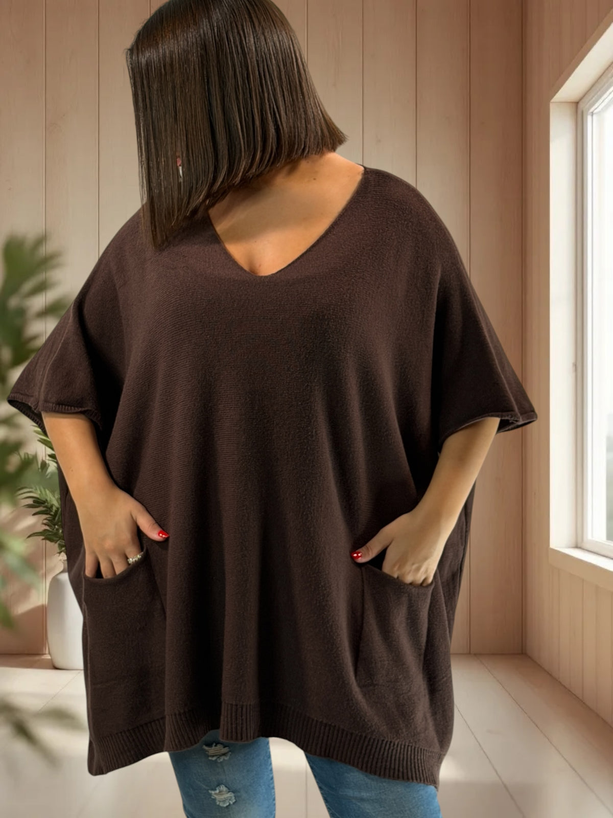 MILLO - PULL OVERSIZE MARRON JUSQU'A LA TAILLE 60