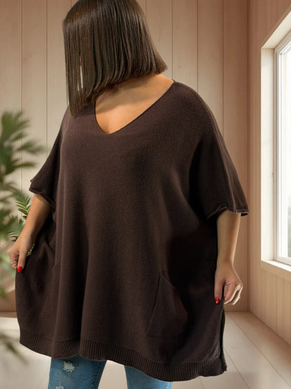 MILLO - PULL OVERSIZE MARRON JUSQU'A LA TAILLE 60