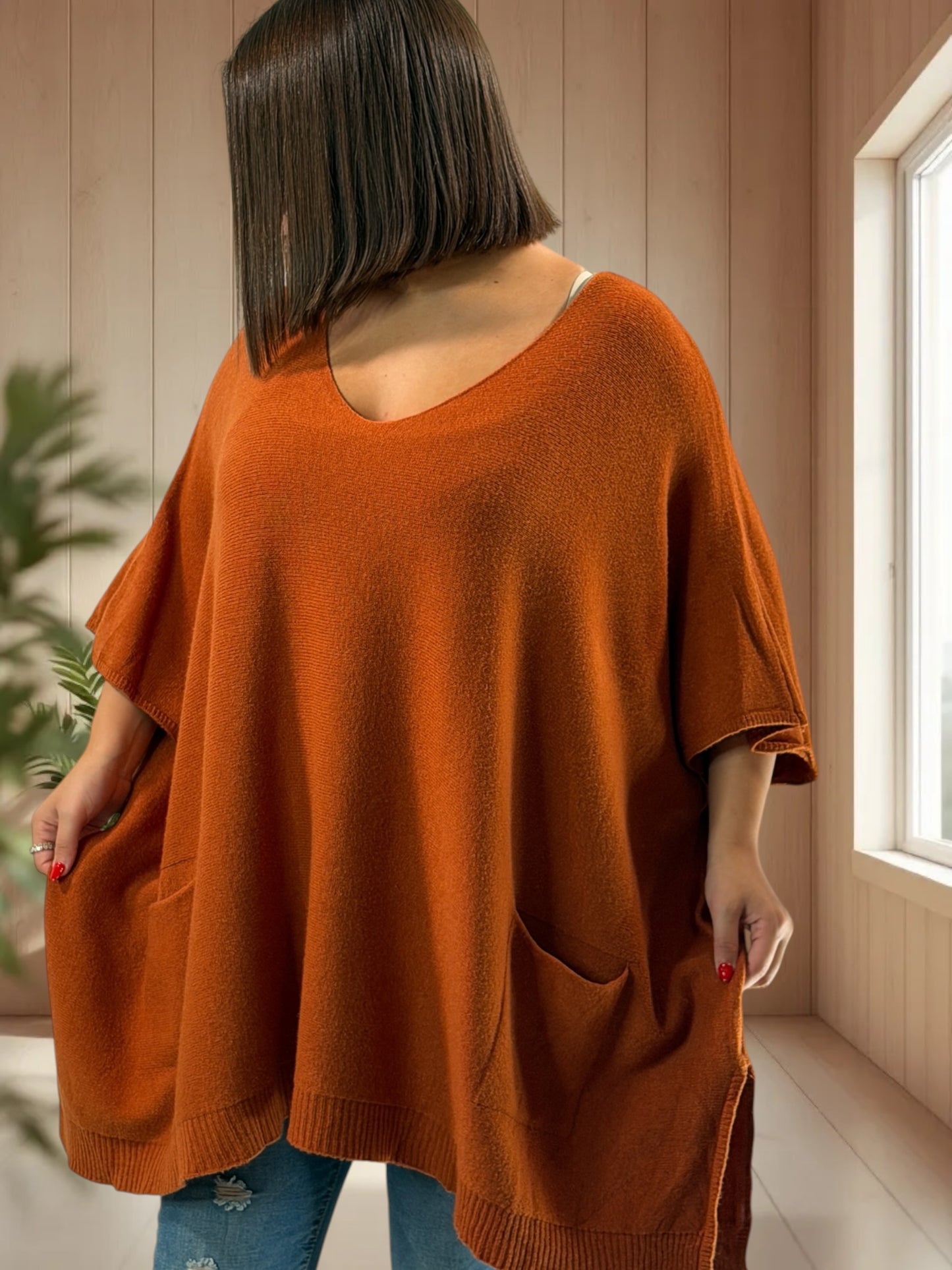 MILLO - PULL OVERSIZE ROUX JUSQU'A LA TAILLE 60