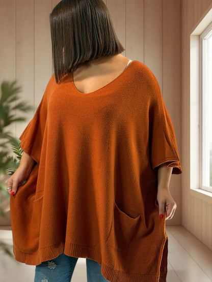 MILLO - PULL OVERSIZE ROUX JUSQU'A LA TAILLE 60