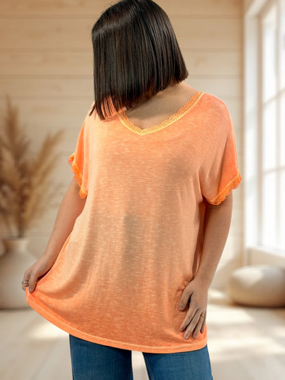 AMELIE - T-SHIRT ORANGE EN VISCOSE NOEUD AU DOS JUSQU'A LA TAILLE 52