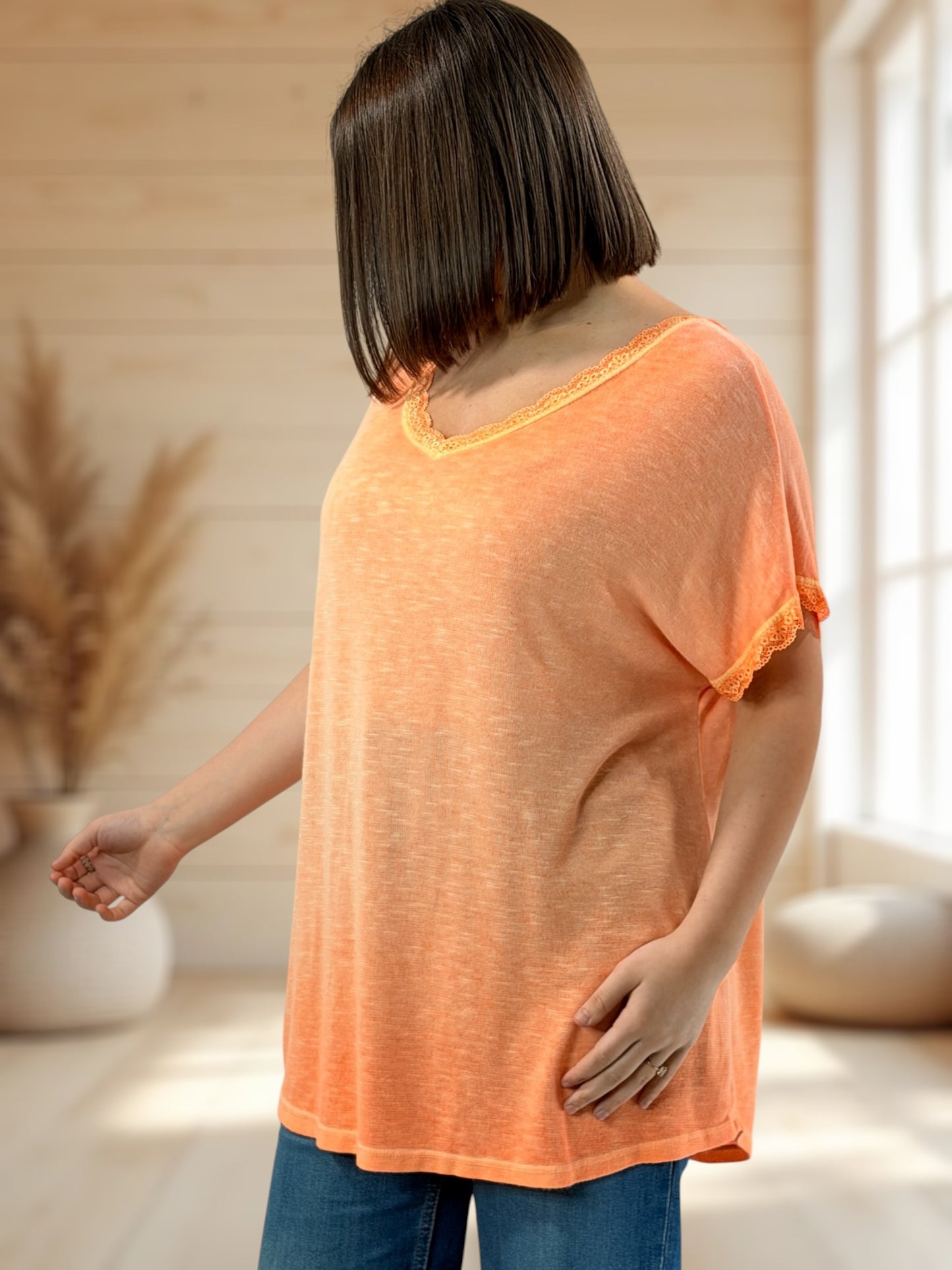 AMELIE - T-SHIRT ORANGE EN VISCOSE NOEUD AU DOS JUSQU'A LA TAILLE 52