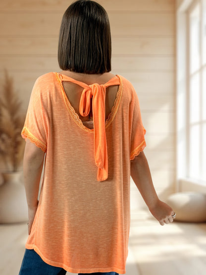 AMELIE - T-SHIRT ORANGE EN VISCOSE NOEUD AU DOS JUSQU'A LA TAILLE 52