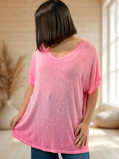 AMELIE - T-SHIRT FUCHSIA EN VISCOSE NOEUD AU DOS JUSQU'A LA TAILLE 52