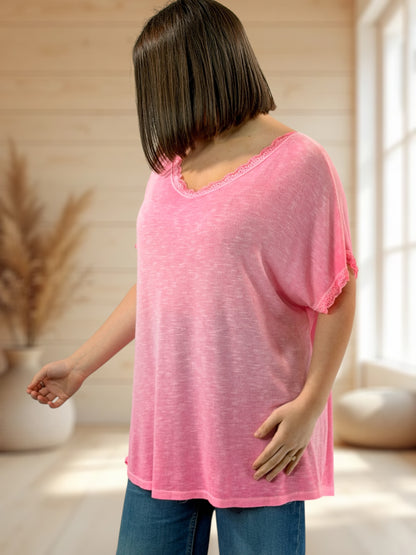 AMELIE - T-SHIRT FUCHSIA EN VISCOSE NOEUD AU DOS JUSQU'A LA TAILLE 52