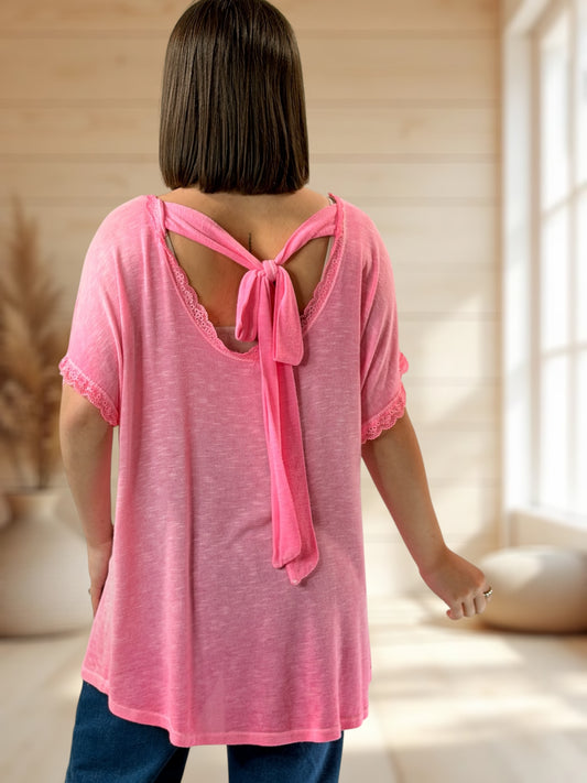 AMELIE - T-SHIRT FUCHSIA EN VISCOSE NOEUD AU DOS JUSQU'A LA TAILLE 52