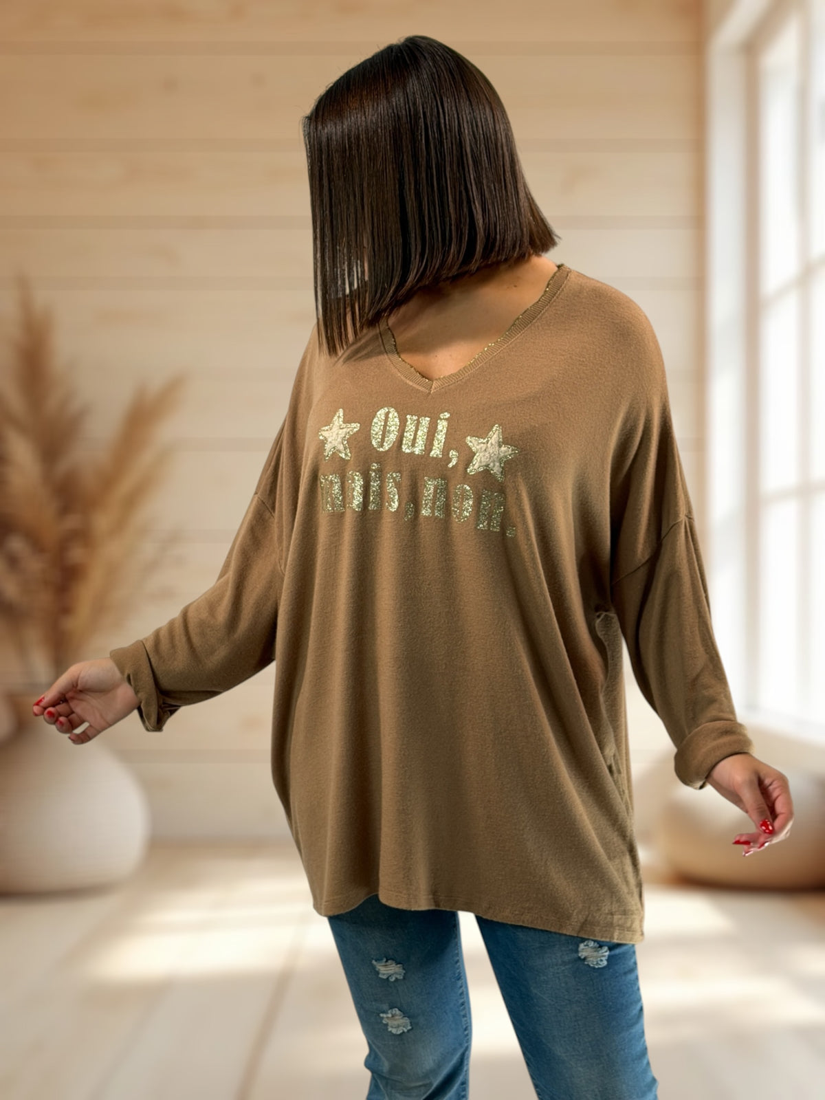 OUI MAIS NON - PULL CAMEL EN MAILLE FLUIDE JUSQU'A LA TAILLE 56