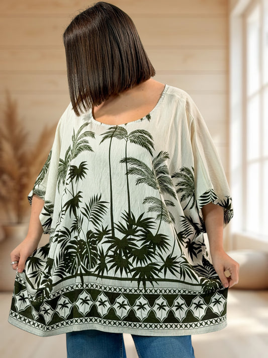MAGALIE  - TUNIQUE OVERSIZE MOTIF KAKI JUSQU'A LA TAILLE 54