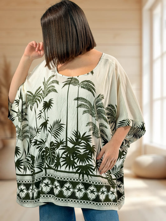 MAGALIE  - TUNIQUE OVERSIZE MOTIF KAKI JUSQU'A LA TAILLE 54