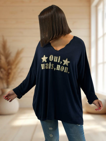 OUI MAIS NON - PULL MARINE EN MAILLE FLUIDE JUSQU'A LA TAILLE 56