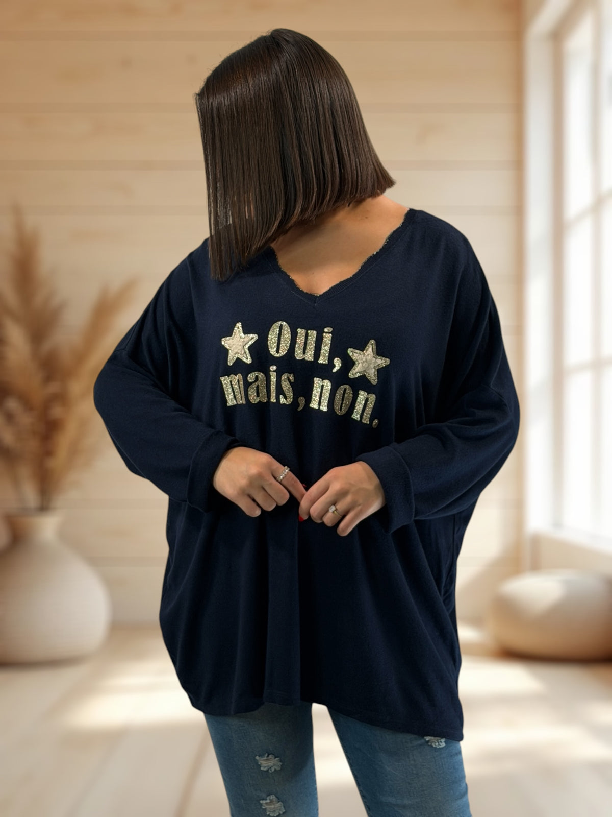 OUI MAIS NON - PULL MARINE EN MAILLE FLUIDE JUSQU'A LA TAILLE 56