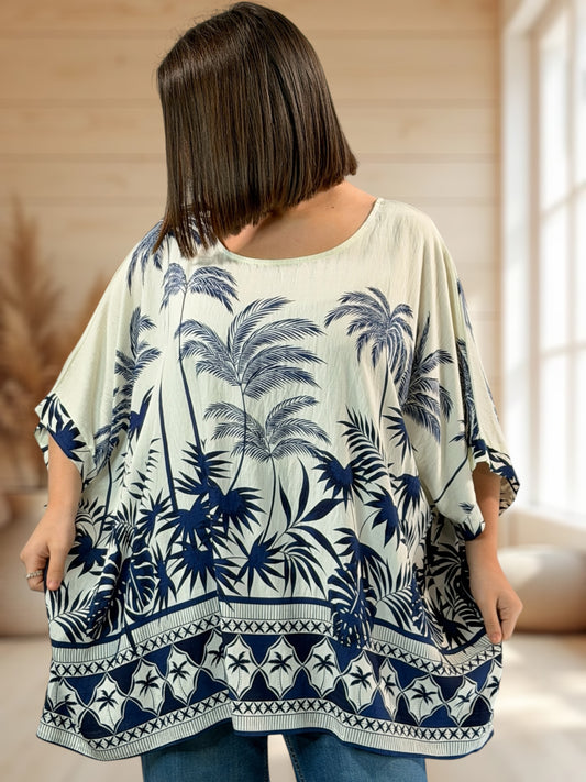 MAGALIE  - TUNIQUE OVERSIZE MOTIF MARINE JUSQU'A LA TAILLE 54
