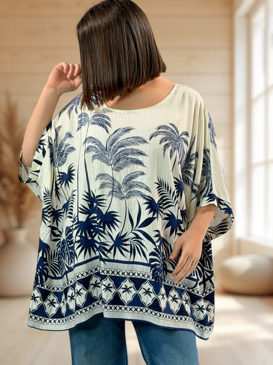 MAGALIE  - TUNIQUE OVERSIZE MOTIF MARINE JUSQU'A LA TAILLE 54
