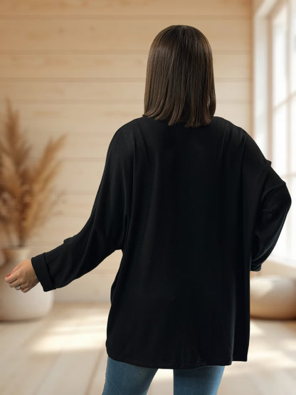 OUI MAIS NON - PULL NOIR EN MAILLE FLUIDE JUSQU'A LA TAILLE 56