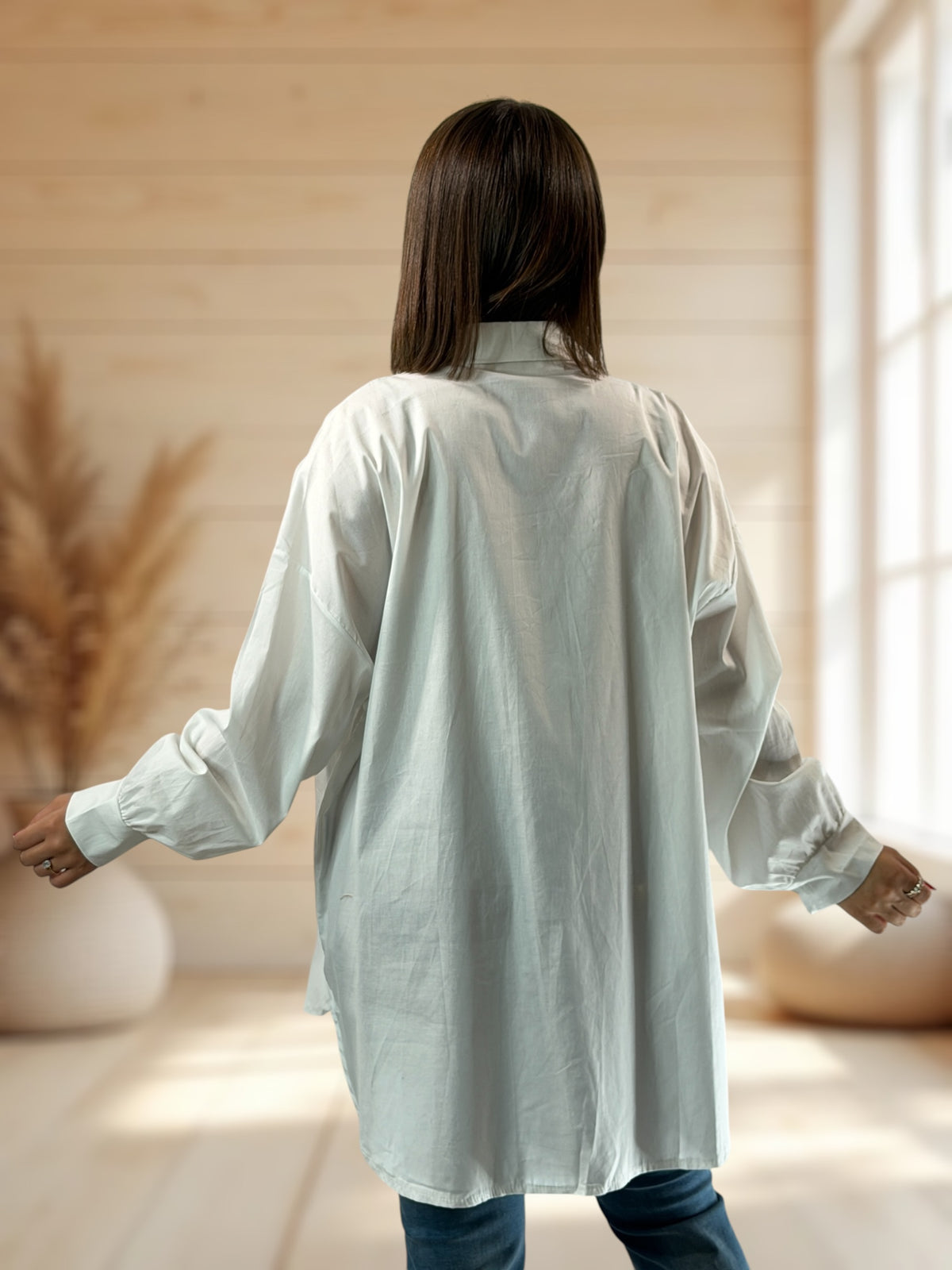 SUNDAY - CHEMISE OVERSIZE BLANCHE AVEC STRASS JUSQU'A LA TAILLE 52/54