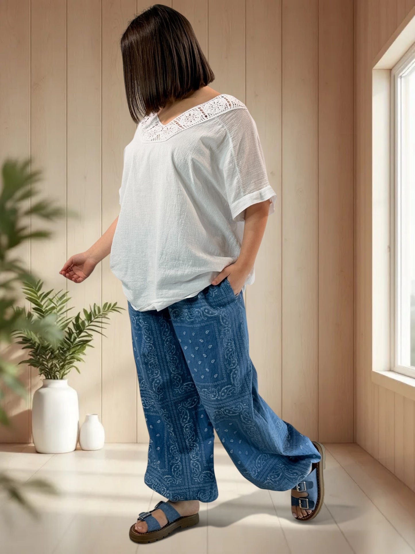 DAMIEN - PANTALON EN COTON A MOTIF JUSQU'A LA TAILLE 52