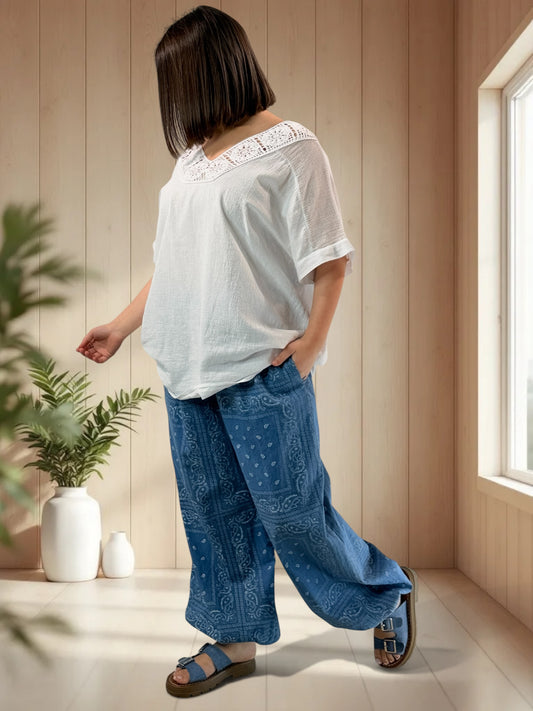 DAMIEN - PANTALON EN COTON A MOTIF JUSQU'A LA TAILLE 52