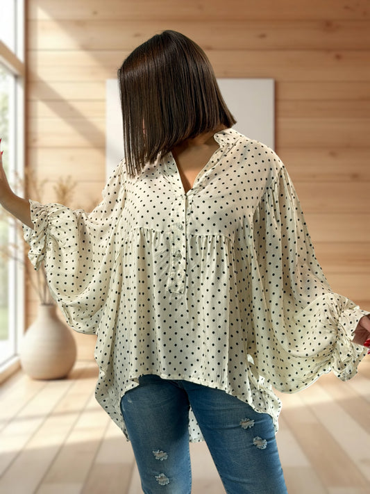 DONATA - BLOUSE BLANC CASSE AVEC SOIE JUSQU'A LA TAILLE 52/54