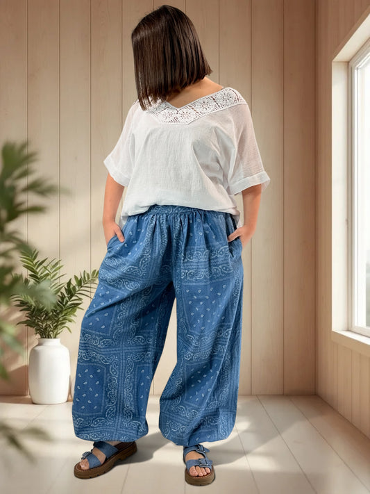 DAMIEN - PANTALON EN COTON A MOTIF JUSQU'A LA TAILLE 52