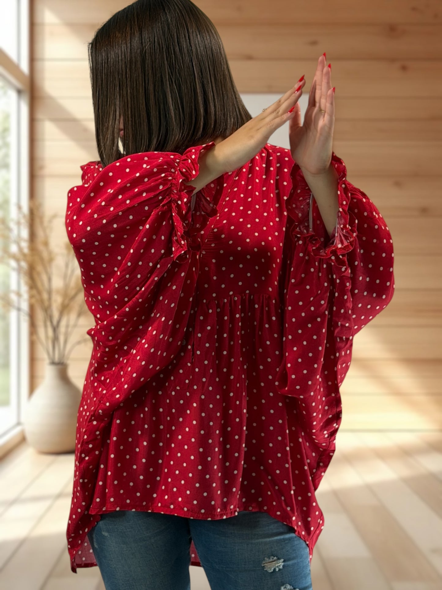 DONATA - BLOUSE ROUGE AVEC SOIE JUSQU'A LA TAILLE 52/54