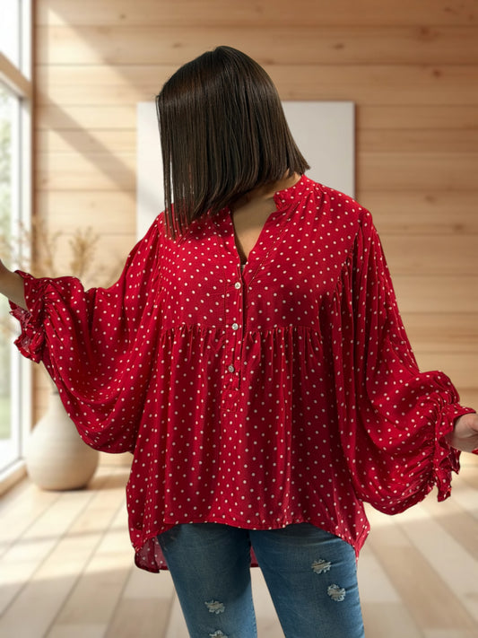 DONATA - BLOUSE ROUGE AVEC SOIE JUSQU'A LA TAILLE 52/54