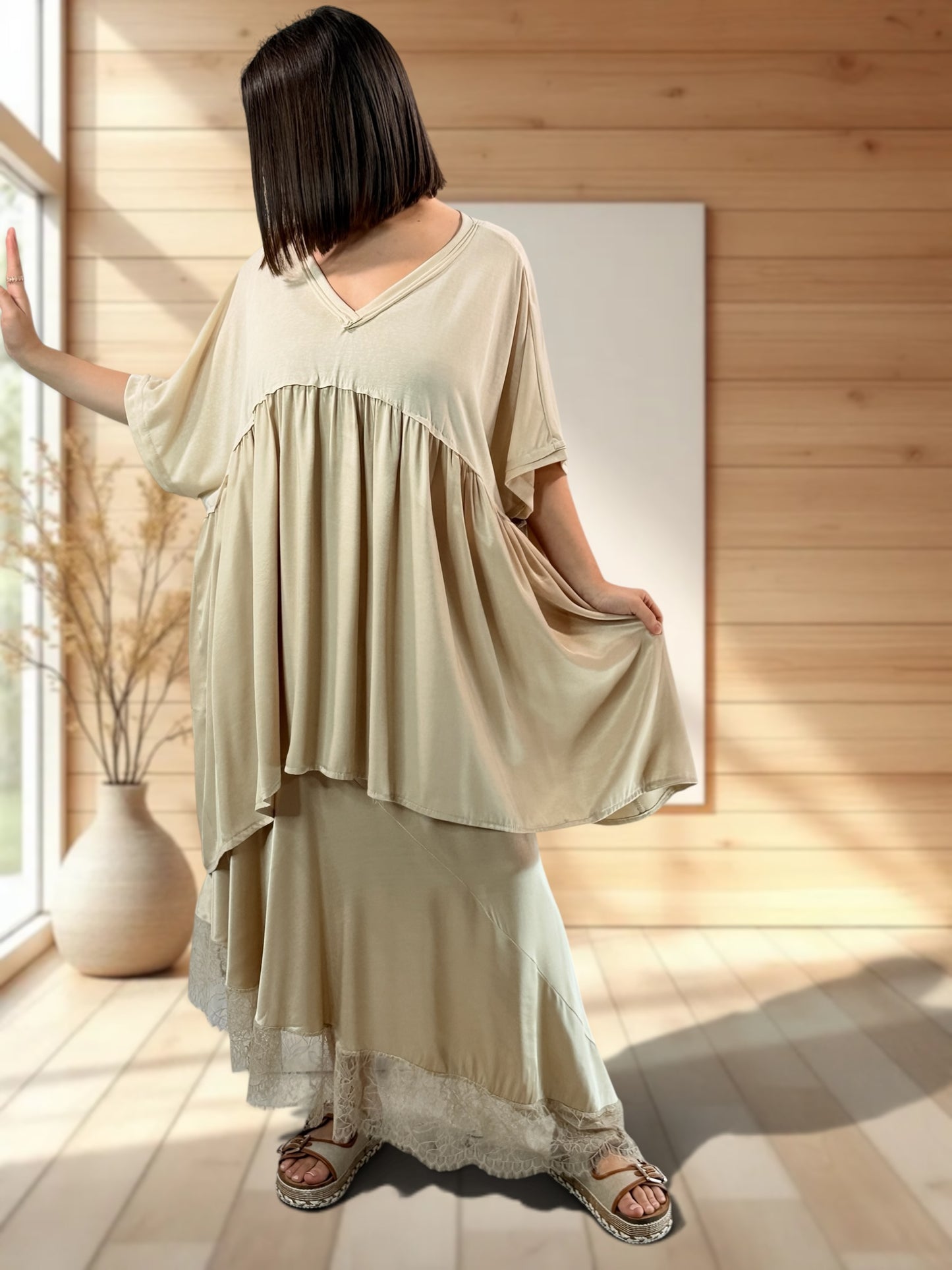 STELLA  - TUNIQUE BEIGE OVERSIZE JUSQU'A LA TAILLE 56