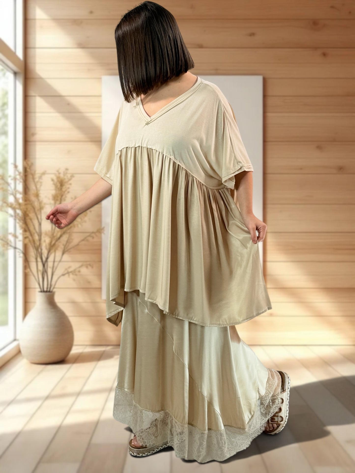 STELLA  - TUNIQUE BEIGE OVERSIZE JUSQU'A LA TAILLE 56