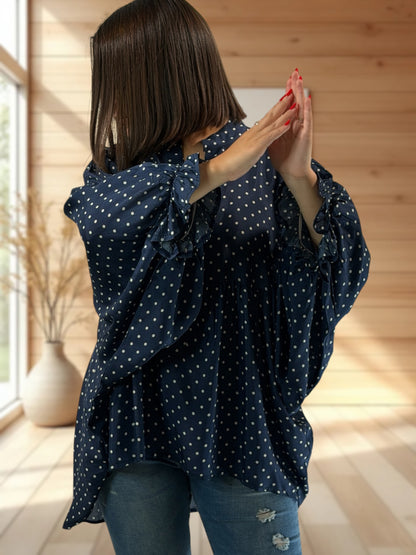 DONATA - BLOUSE MARINE AVEC SOIE JUSQU'A LA TAILLE 52/54